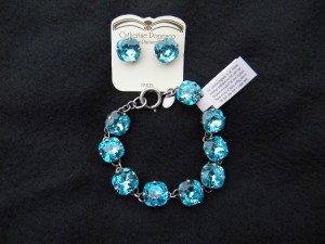 Pewter and Turquoise Rhinestone Bracelet and Earrings